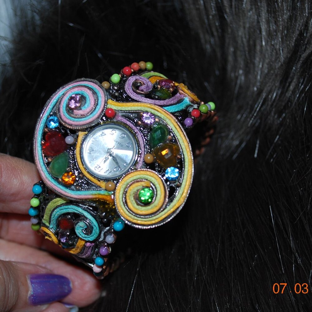 New Multi Stone Tone Hinged Bangle Watch